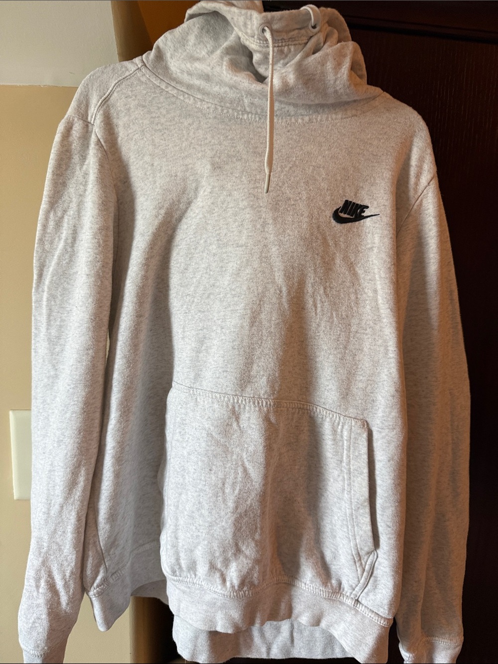 Youth Nike Light Gray Crewneck Hoodie with Black Swoosh